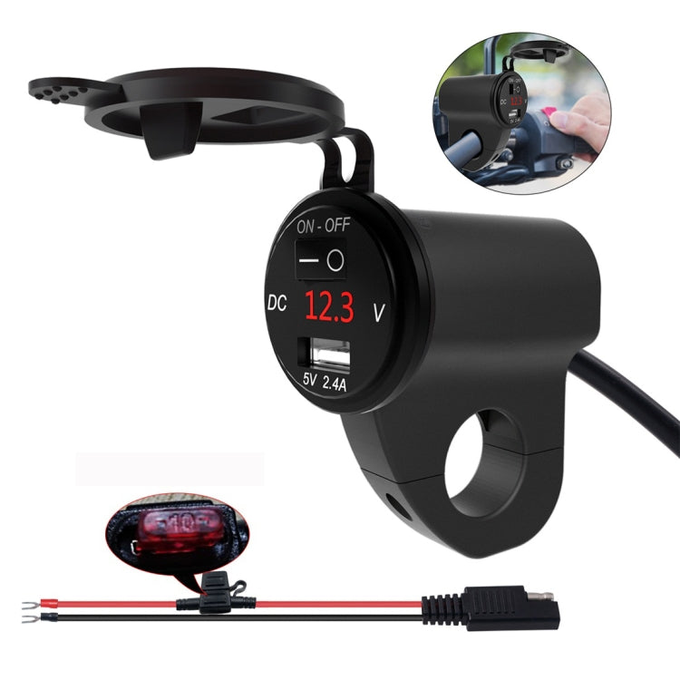 ZH-975B1 Motorcycle Aluminum Alloy Waterproof Mobile Phone Single USB Charger with Red Voltmeter(Black) - Battery Charger by PMC Jewellery | Online Shopping South Africa | PMC Jewellery | Buy Now Pay Later Mobicred