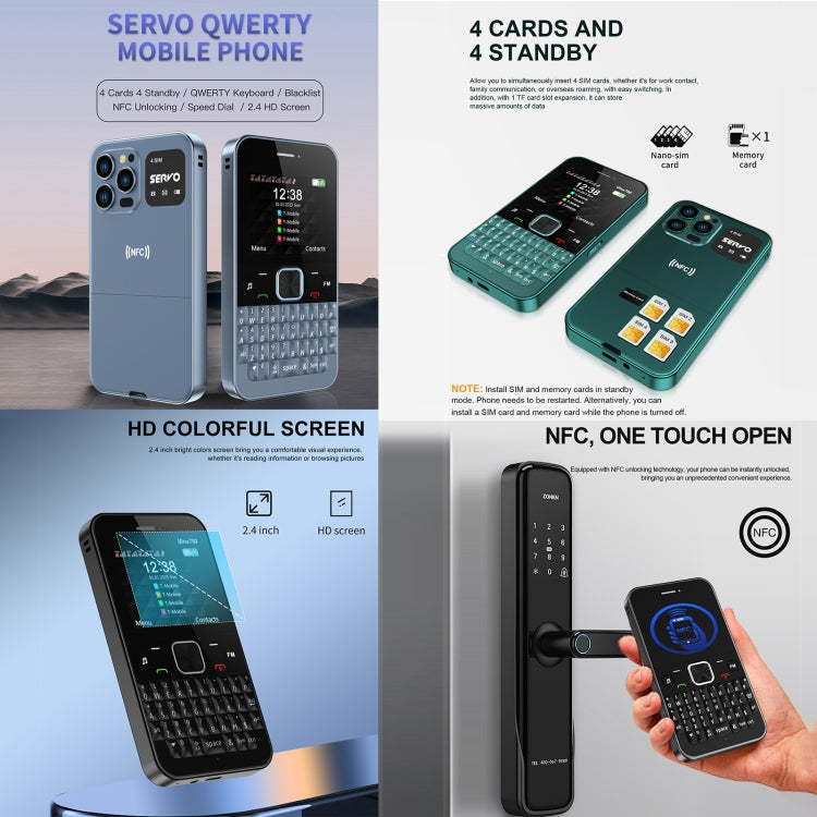 SERVO U700, 2.4 inch, MTK6261D, 58 Full Keyboards, Support Bluetooth, FM, NFC, Quick Dial, Flashlight, GSM, Quad SIM (Blue) - SERVO by SERVO | Online Shopping South Africa | PMC Jewellery | Buy Now Pay Later Mobicred