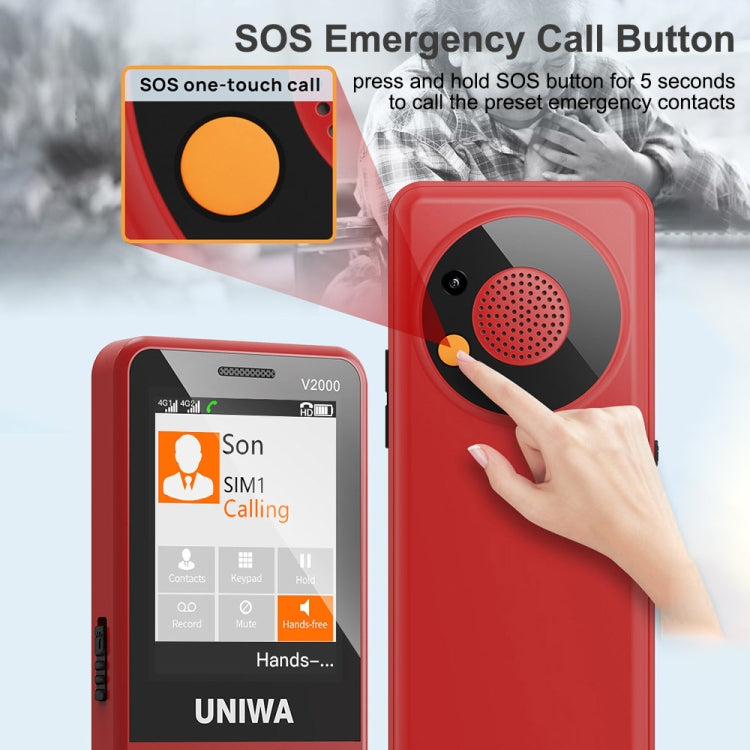 UNIWA V2000 Elder Keypad Phone, 2.4 inch Unisoc T107, 1700mAh Battery, LED Flashlight, SOS, Network: 4G, EU Plug (Blue) - UNIWA by UNIWA | Online Shopping South Africa | PMC Jewellery | Buy Now Pay Later Mobicred