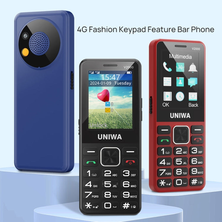 UNIWA V2000 Elder Keypad Phone, 2.4 inch Unisoc T107, 1700mAh Battery, LED Flashlight, SOS, Network: 4G, AU Plug (Blue) - UNIWA by UNIWA | Online Shopping South Africa | PMC Jewellery | Buy Now Pay Later Mobicred