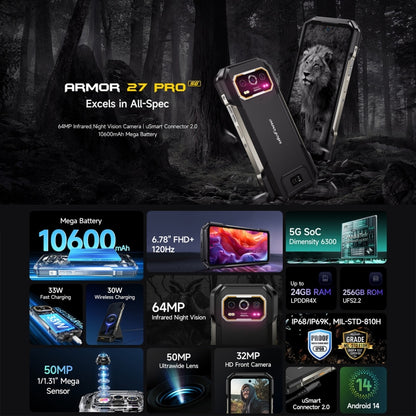 Ulefone Armor 27 Pro Rugged Phone, 12GB+256GB, Night Vision, 10600mAh, 6.78 inch Android 14 MediaTek Dimensity 6300 Octa Core, Network: 5G, NFC (Black) - Ulefone by Ulefone | Online Shopping South Africa | PMC Jewellery | Buy Now Pay Later Mobicred