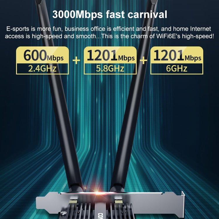 COMFAST CF-AX181 PRO 3000Mbps Tri-band + Bluetooth 5.2 Wireless WiFi6E PCI-E Network Card with Heat Sink - free shipping - PMC Jewellery - Order now!