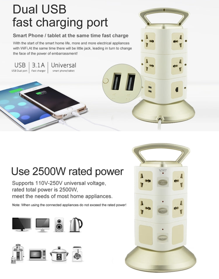 VONETS WiFi-SB-L3 3 Layers with 8 Outlets + 2 USB Ports + RJ45 Port 300Mbps WiFi Repeater Smart Power Sockets, EU Plug, Cable Length: 2m(Gold) - Extension Socket by VONETS | Online Shopping South Africa | PMC Jewellery | Buy Now Pay Later Mobicred