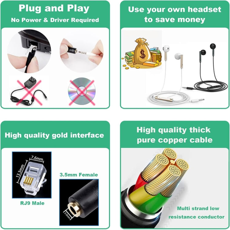 3.5mm Jack to RJ9 PC / Mobile Phones Headset to Office Phone Adapter Convertor Cable, Length: 32cm(Black) - Others by PMC TechLife | Online Shopping South Africa | PMC TechLife | Buy Now Pay Later Mobicred