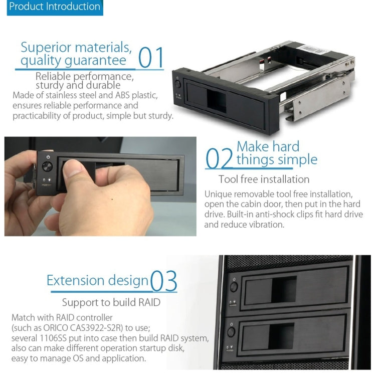 ORICO 1106SS CD-ROM Space HDD Mobile Rack Internal 3.5 inch HDD Convertor Enclosure(Black) - Caddies & Enclosures by ORICO | Online Shopping South Africa | PMC TechLife | Buy Now Pay Later Mobicred