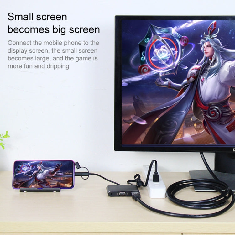 7585B 3 in 1 Micro USB / 8 Pin / Type-C to VGA / HDTV / AV Adapter Mobile HD Screen Player (Black) - Wireless Display Dongle by PMC TechLife | Online Shopping South Africa | PMC TechLife | Buy Now Pay Later Mobicred
