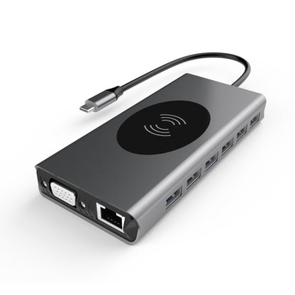 Basix T15 15 in 1 USB-C / Type-C to HDMI + VGA + USB 3.0x4 + USB 2.0x3 + SD + TF + RJ45 + PD + 3.5 Audio + 10W Converter - USB HUB by basix | Online Shopping South Africa | PMC Jewellery | Buy Now Pay Later Mobicred