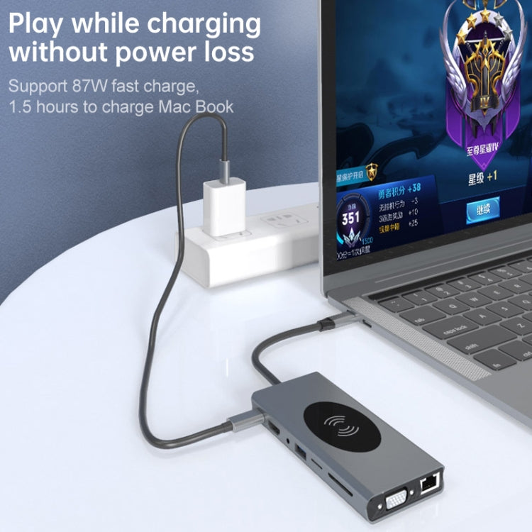 Basix T15 15 in 1 USB-C / Type-C to HDMI + VGA + USB 3.0x4 + USB 2.0x3 + SD + TF + RJ45 + PD + 3.5 Audio + 10W Converter - USB HUB by basix | Online Shopping South Africa | PMC Jewellery | Buy Now Pay Later Mobicred