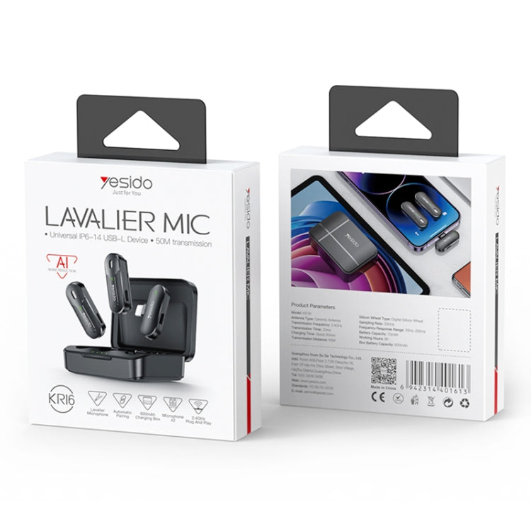 YESIDO KR16 2 in 1 Wireless Lavalier Microphone 8 Pin Receiver with Charging Box - Microphone by Yesido | Online Shopping South Africa | PMC Jewellery | Buy Now Pay Later Mobicred