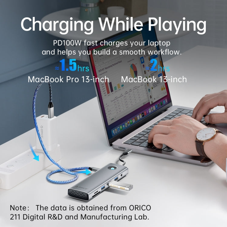 ORICO PW11-8PC Type-C / USB-C 8-in-1 5Gbps Multifunction Docking Station(Dark Gray) - USB HUB by ORICO | Online Shopping South Africa | PMC TechLife | Buy Now Pay Later Mobicred