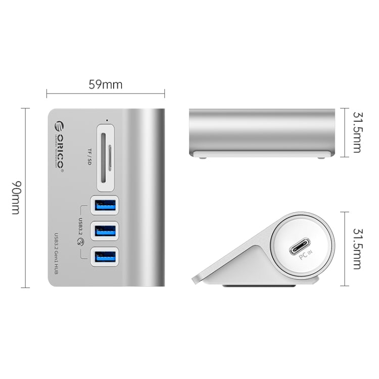 ORICO M3UT3 3-port USB 3.2 HUB with Card Reader (Silver) - free shipping - PMC Jewellery - Order now!