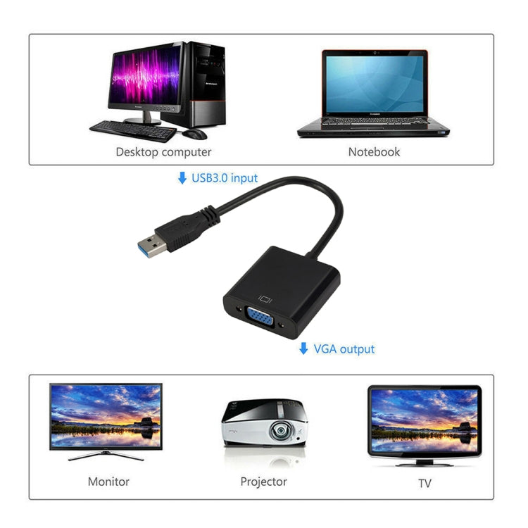External Graphics Card Converter Cable USB3.0 to VGA, Resolution: 1080P(Black) - Converter by PMC TechLife | Online Shopping South Africa | PMC TechLife | Buy Now Pay Later Mobicred