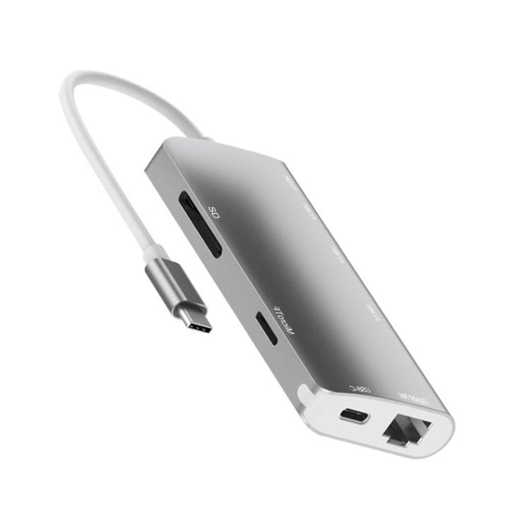 9591C 8 In 1 USB 3.0 x3 + SD / TF Card + HDMI + RJ45 + Type-C / USB-C (PD) Multi-function HUB Converter Dock Station(Silver) - USB HUB by PMC Jewellery | Online Shopping South Africa | PMC Jewellery | Buy Now Pay Later Mobicred