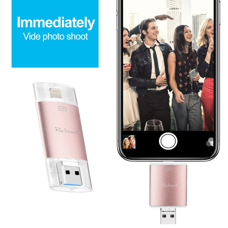 Richwell 3 in 1 128G Type-C + 8 Pin + USB 3.0 Metal Double Cover Push-pull Flash Disk with OTG Function(Black) - free shipping - PMC Jewellery - Order now!