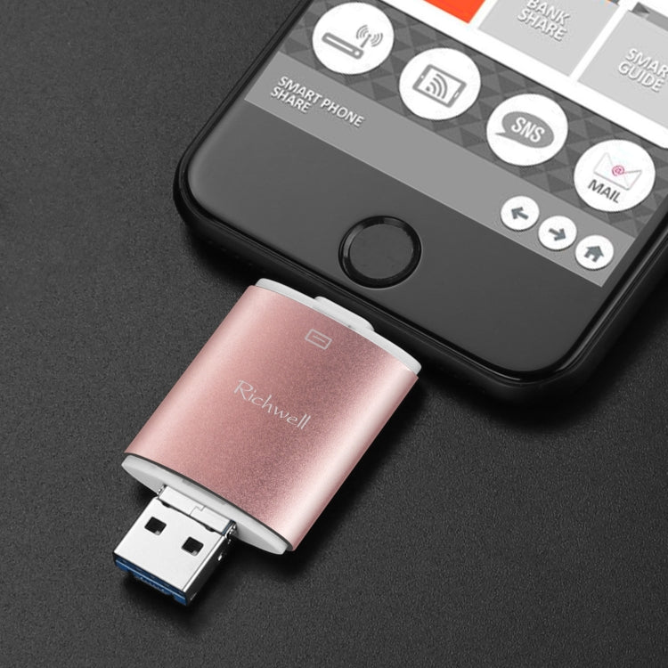 Richwell 3 in 1 128G Type-C + 8 Pin + USB 3.0 Metal Double Cover Push-pull Flash Disk with OTG Function(Red) - U Disk & Card Reader by Richwell | Online Shopping South Africa | PMC Jewellery | Buy Now Pay Later Mobicred