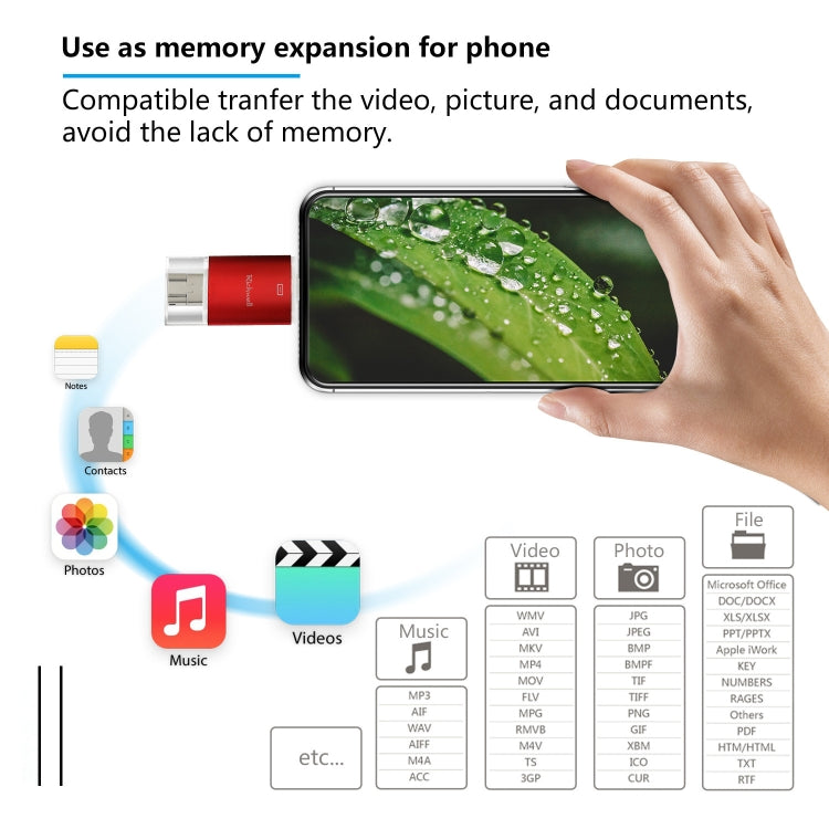 Richwell 3 in 1 64G Type-C + 8 Pin + USB 3.0 Metal Double Cover Push-pull Flash Disk with OTG Function(Silver) - free shipping - PMC Jewellery - Order now!