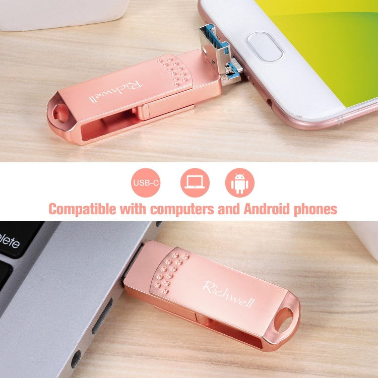 Richwell 3 in 1 32G Type-C + Micro USB + USB 3.0 Metal Flash Disk with OTG Function(Rose Gold) - U Disk & Card Reader by Richwell | Online Shopping South Africa | PMC Jewellery | Buy Now Pay Later Mobicred