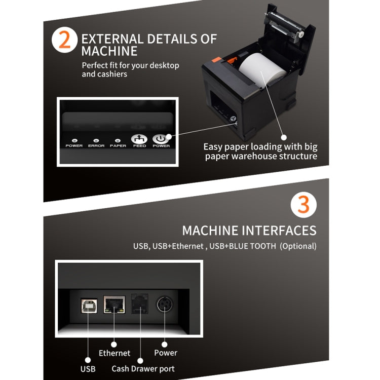 ZJ-8360 USB Auto-cutter 80mm Thermal Receipt Printer(US Plug) - Printer by PMC Jewellery | Online Shopping South Africa | PMC Jewellery | Buy Now Pay Later Mobicred