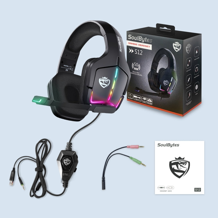 Soulbytes S12 USB + 3.5mm 4 Pin Adjustable RGB Light Gaming Headset with Mic (Black) - Multimedia Headset by Soulbytes | Online Shopping South Africa | PMC Jewellery | Buy Now Pay Later Mobicred