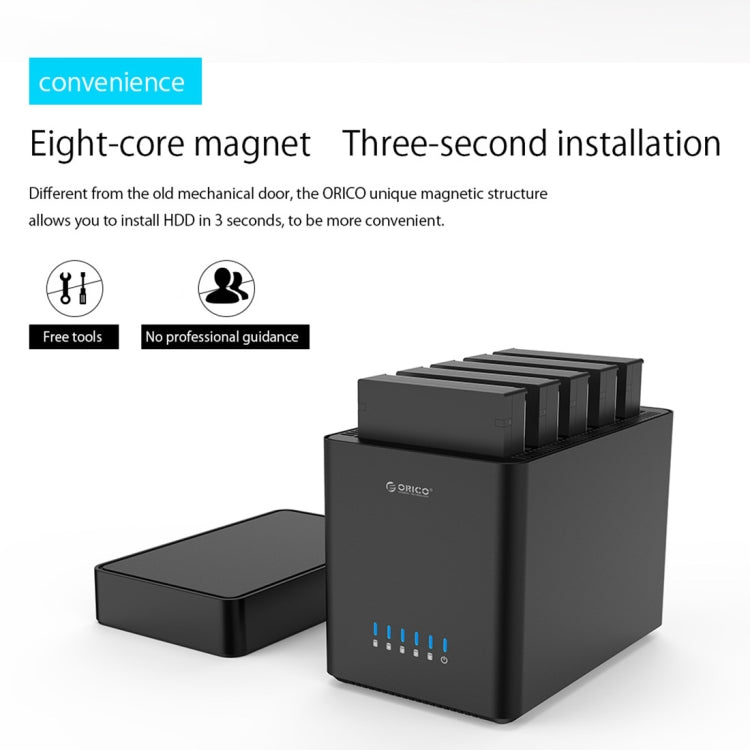 ORICO DS500C3 3.5 inch 5 Bay Magnetic-type USB-C / Type-C Hard Drive Enclosure with Blue LED Indicator - HDD Enclosure by ORICO | Online Shopping South Africa | PMC TechLife | Buy Now Pay Later Mobicred