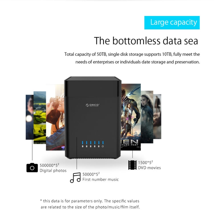 ORICO DS500C3 3.5 inch 5 Bay Magnetic-type USB-C / Type-C Hard Drive Enclosure with Blue LED Indicator - HDD Enclosure by ORICO | Online Shopping South Africa | PMC TechLife | Buy Now Pay Later Mobicred