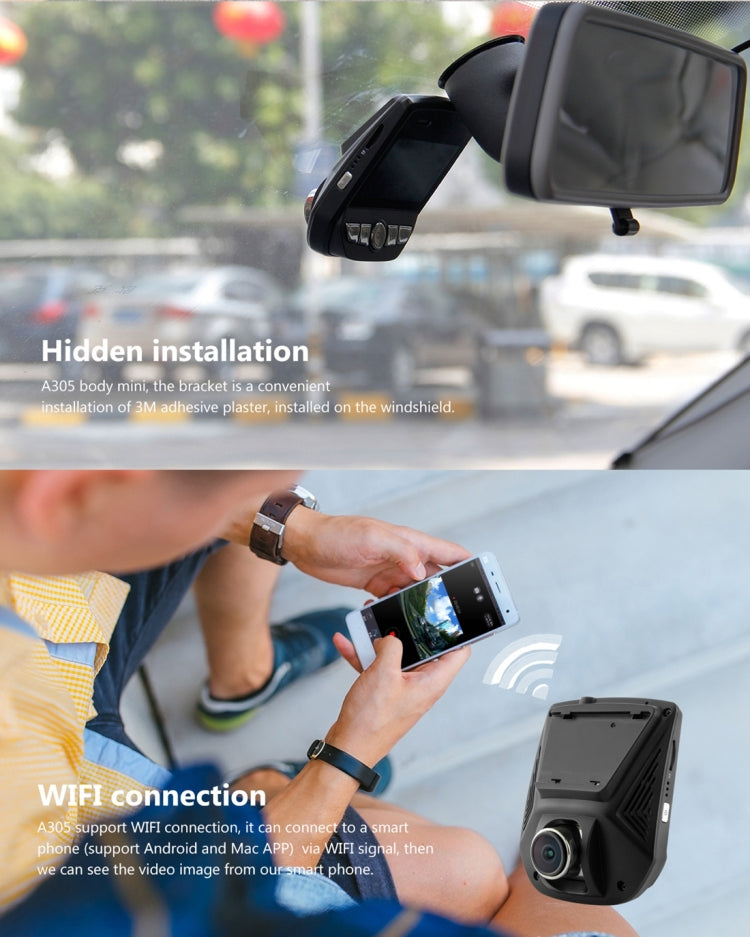 A305 Car DVR Camera 2.45 inch IPS Screen Full HD 1080P 170 Degree Wide Angle Viewing, Support Motion Detection / TF Card / G-Sensor / WiFi / HDMI(Black) - Car DVRs by PMC Jewellery | Online Shopping South Africa | PMC Jewellery | Buy Now Pay Later Mobicred