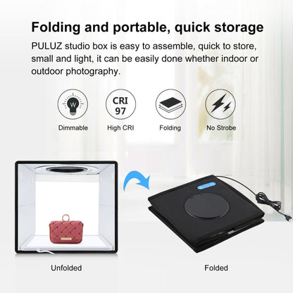 PULUZ 25cm Folding Portable High CRI Ring LED Photo Lighting Studio Tent Box + Shadowless Light Lamp Panel Pad with 12 Colors Backdrops, Size: 25cm x 25cm x 25cm(Black) -  by PULUZ | Online Shopping South Africa | PMC Jewellery | Buy Now Pay Later Mobicred