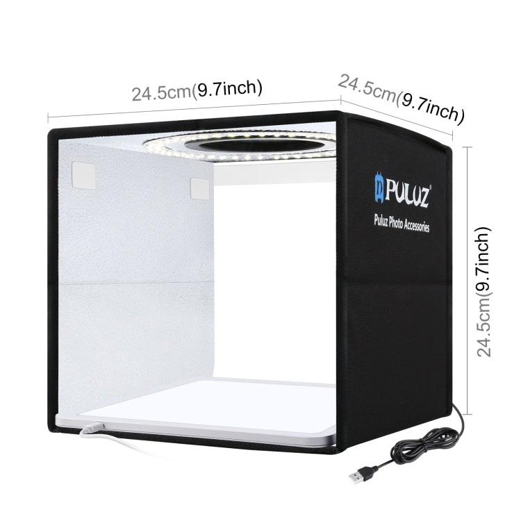 PULUZ 25cm Folding Portable High CRI Ring LED Photo Lighting Studio Tent Box + Shadowless Light Lamp Panel Pad with 12 Colors Backdrops, Size: 25cm x 25cm x 25cm(Black) -  by PULUZ | Online Shopping South Africa | PMC Jewellery | Buy Now Pay Later Mobicred