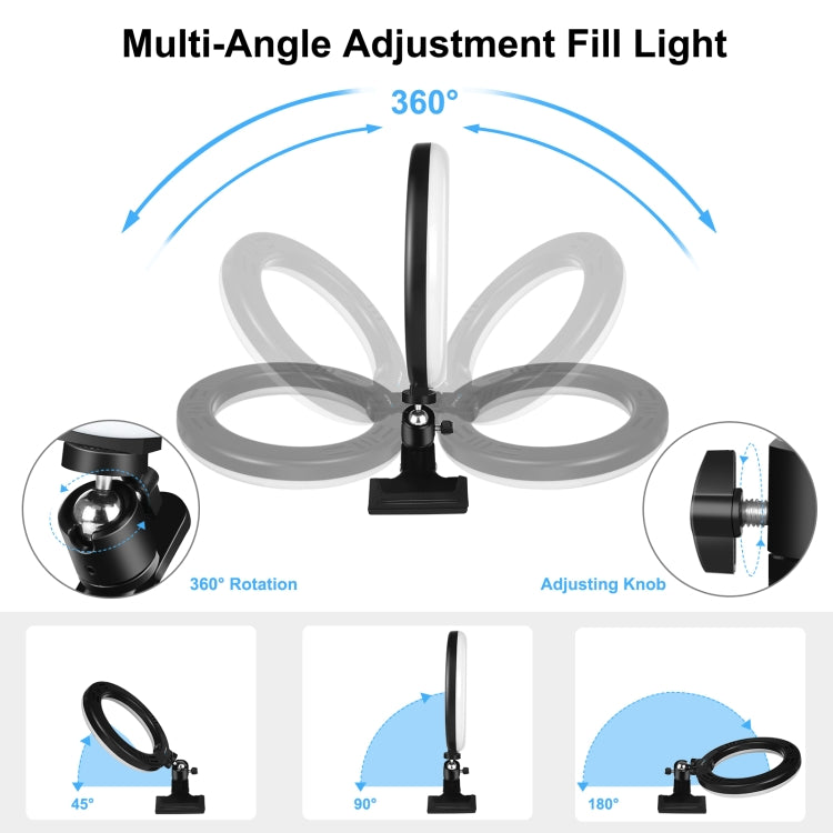 PULUZ 7.9 inch 20cm Ring Selfie Light + Monitor Clip 3 Modes USB Dimmable Dual Color Temperature LED Curved Vlogging Photography Video Lights Kits with Phone Clamp(Black) - Ring Light by PULUZ | Online Shopping South Africa | PMC Jewellery | Buy Now Pay Later Mobicred