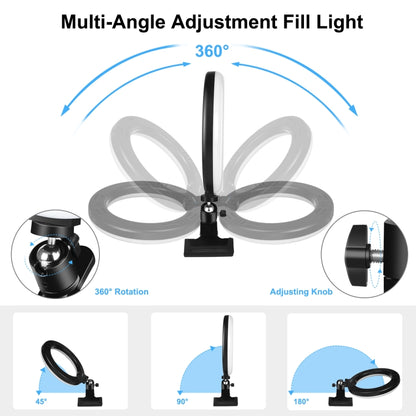 PULUZ 7.9 inch 20cm Ring Selfie Light + Monitor Clip 3 Modes USB Dimmable Dual Color Temperature LED Curved Vlogging Photography Video Lights Kits with Phone Clamp(Black) - Ring Light by PULUZ | Online Shopping South Africa | PMC Jewellery | Buy Now Pay Later Mobicred