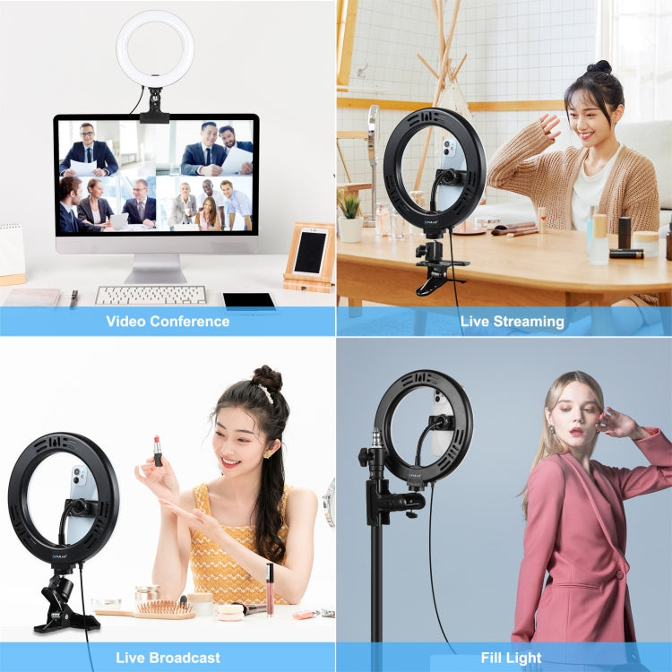 PULUZ 7.9 inch 20cm Ring Selfie Light + Monitor Clip 3 Modes USB Dimmable Dual Color Temperature LED Curved Vlogging Photography Video Lights Kits with Phone Clamp(Black) - Ring Light by PULUZ | Online Shopping South Africa | PMC Jewellery | Buy Now Pay Later Mobicred