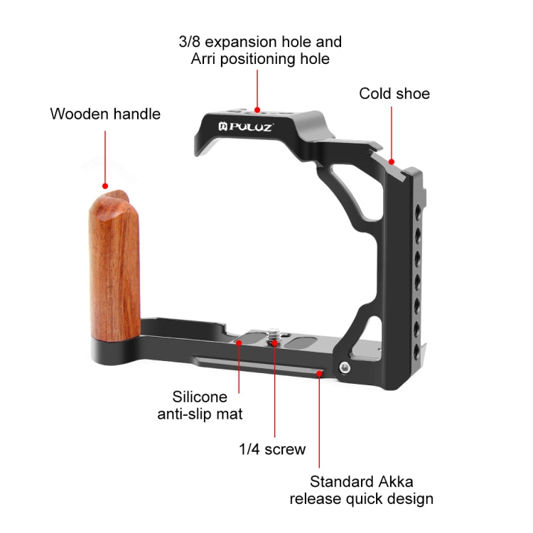 For Nikon ZFC PULUZ Wood Handle Metal Camera Cage Stabilizer Rig(Black) - free shipping - PMC TechLife - Order now!