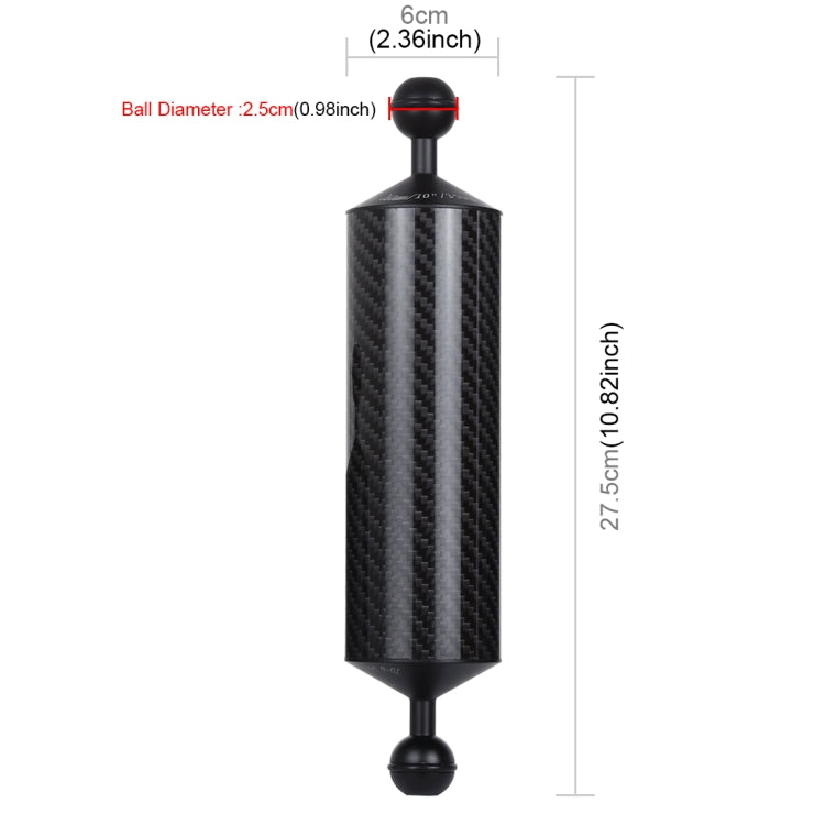 PULUZ 10.82 inch 27.5cm Length 60mm Diameter Dual Balls Carbon Fiber Floating Arm, Ball Diameter: 25mm, Buoyancy: 350g - Diving Accessories by PULUZ | Online Shopping South Africa | PMC Jewellery | Buy Now Pay Later Mobicred