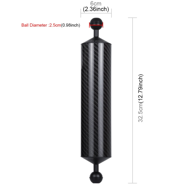 PULUZ 12.79 inch 32.5cm Length 60mm Diameter Dual Balls Carbon Fiber Floating Arm, Ball Diameter: 25mm, Buoyancy: 400g - Diving Accessories by PULUZ | Online Shopping South Africa | PMC Jewellery | Buy Now Pay Later Mobicred