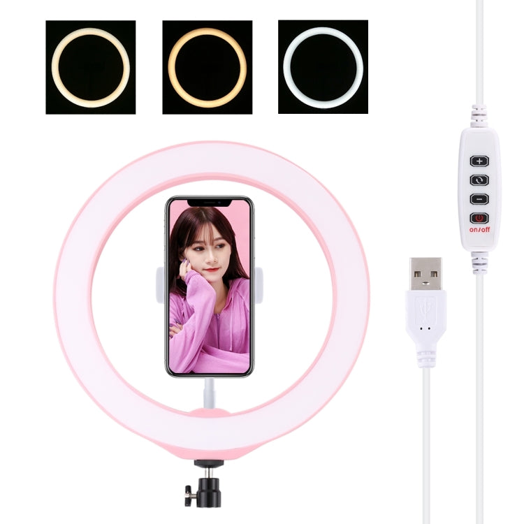 PULUZ 10.2 inch 26cm USB 3 Modes Dimmable LED Ring Vlogging Selfie Beauty Photography Video Lights with Tripod Ball Head & Phone Clamp(Pink) - Ring Light by PULUZ | Online Shopping South Africa | PMC Jewellery | Buy Now Pay Later Mobicred