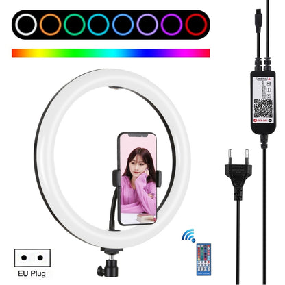 PULUZ 11.8 inch 30cm RGB Dimmable LED Ring Vlogging Selfie Photography Video Lights with Cold Shoe Tripod Ball Head & Phone Clamp (Black)(EU Plug) - Ring Light by PULUZ | Online Shopping South Africa | PMC Jewellery | Buy Now Pay Later Mobicred