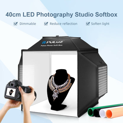 PULUZ 40cm Folding 72W 5500K Studio Shooting Tent Soft Box Photography Lighting Kit with 4 Colors (Black, Orange, White, Green) Backdrops(AU Plug) -  by PULUZ | Online Shopping South Africa | PMC Jewellery | Buy Now Pay Later Mobicred