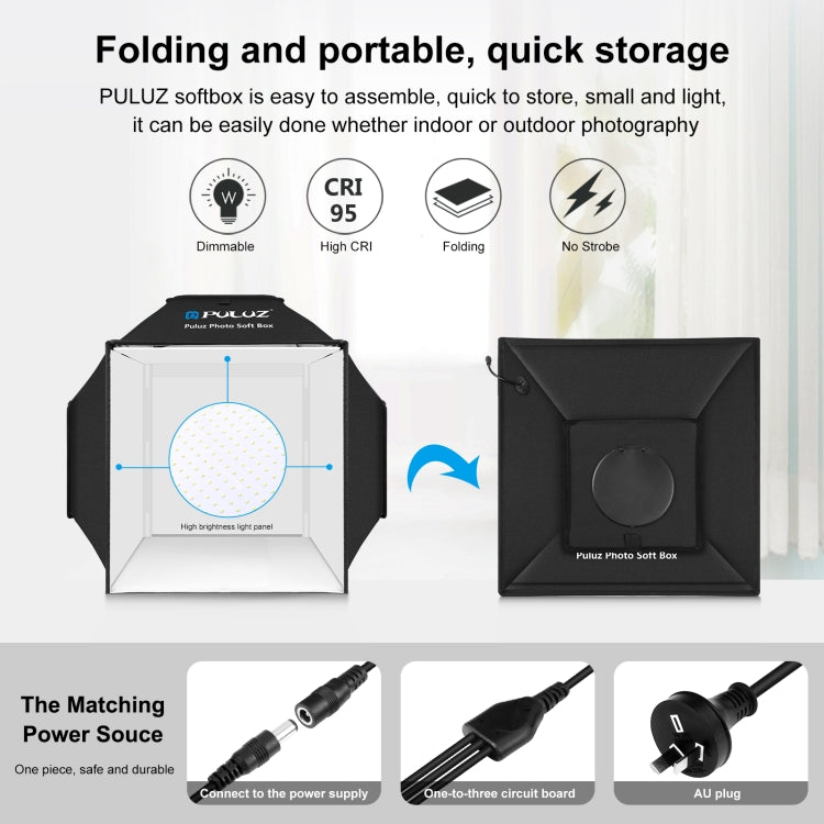 PULUZ 40cm Folding 72W 5500K Studio Shooting Tent Soft Box Photography Lighting Kit with 4 Colors (Black, Orange, White, Green) Backdrops(AU Plug) -  by PULUZ | Online Shopping South Africa | PMC Jewellery | Buy Now Pay Later Mobicred