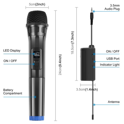 PULUZ 1 To 2 UHF Wireless Dynamic Microphones with LED Display, 3.5mm Transmitter - Microphone by PULUZ | Online Shopping South Africa | PMC Jewellery | Buy Now Pay Later Mobicred