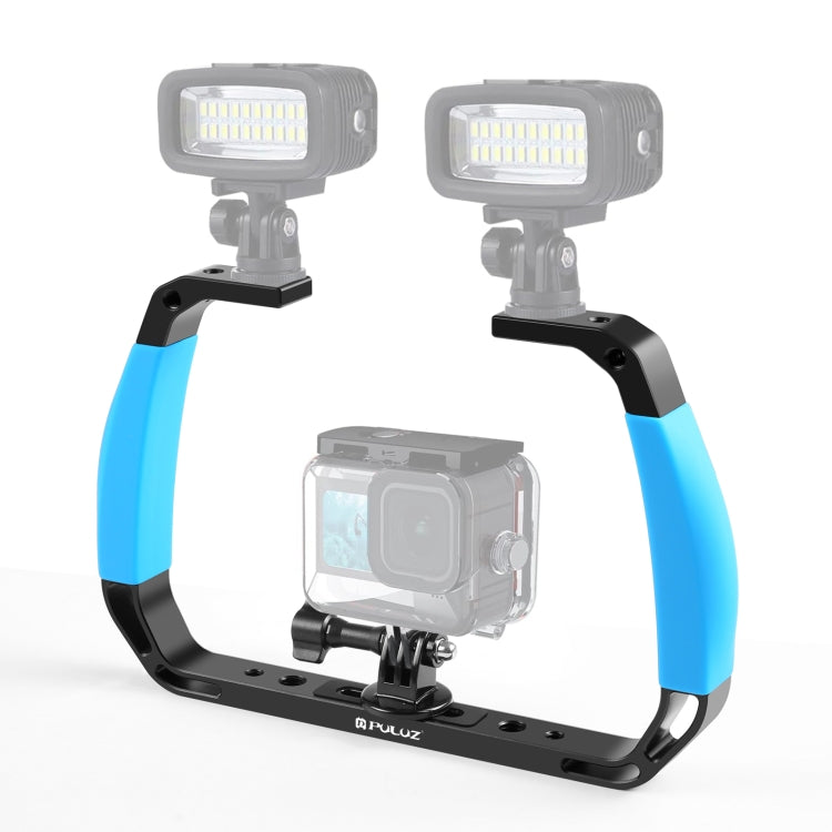 PULUZ Dual Silicone Handles Aluminium Alloy Underwater Diving Rig for GoPro, Other Action Cameras and  Smartphones (Blue) - Diving Accessories by PULUZ | Online Shopping South Africa | PMC Jewellery | Buy Now Pay Later Mobicred