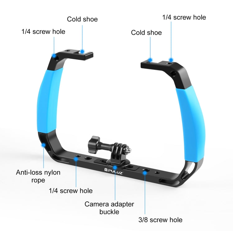 PULUZ Dual Silicone Handles Aluminium Alloy Underwater Diving Rig for GoPro, Other Action Cameras and  Smartphones (Blue) - Diving Accessories by PULUZ | Online Shopping South Africa | PMC Jewellery | Buy Now Pay Later Mobicred