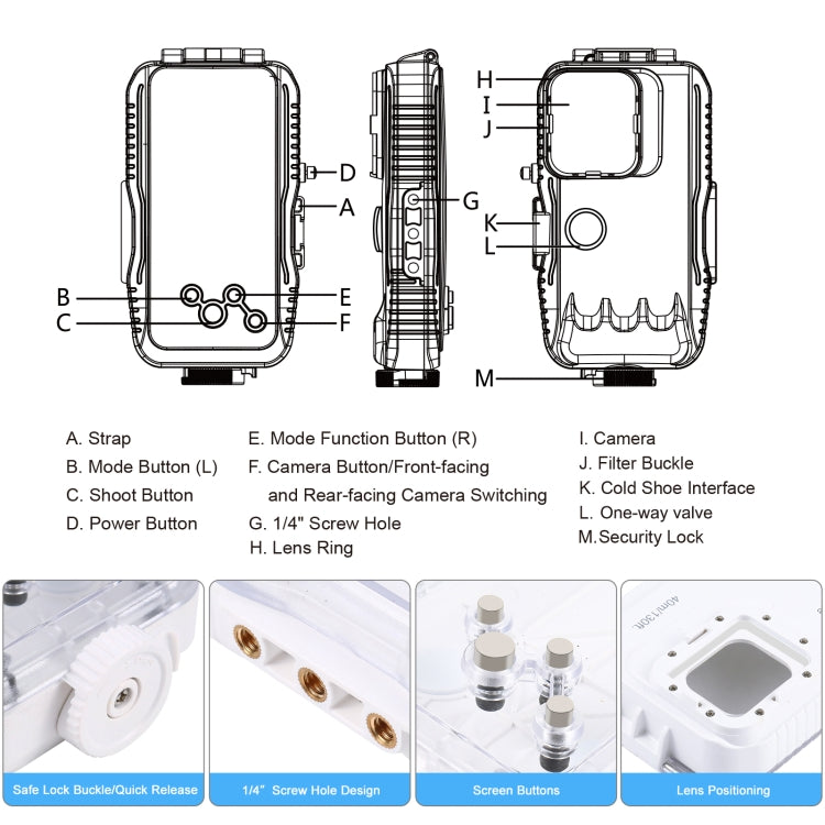 PULUZ 40m/130ft Waterproof Diving Case for iPhone 16 / 15 / 15 Pro / 14 / 14 Pro / 13 / 13 Pro / 12 / 12 Pro, with One-way Valve Photo Video Taking Underwater Housing Cover(White) - iPhone 14 Cases by PULUZ | Online Shopping South Africa | PMC Jewellery | Buy Now Pay Later Mobicred