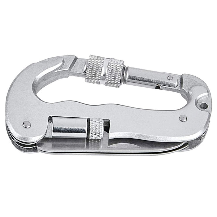 Heavy Duty D Shape Carabiner Clip-On Clamp Key Chain Hook with Dual Knife & LED Torch(Silver) - Hooks by PMC TechLife | Online Shopping South Africa | PMC TechLife | Buy Now Pay Later Mobicred