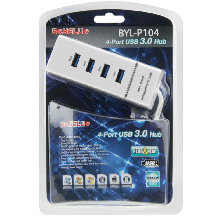 4 Ports USB 3.0 Hub Splitter with LED, Super Speed 5Gbps, BYL-P104(White) - USB 3.0 HUB by PMC TechLife | Online Shopping South Africa | PMC TechLife | Buy Now Pay Later Mobicred