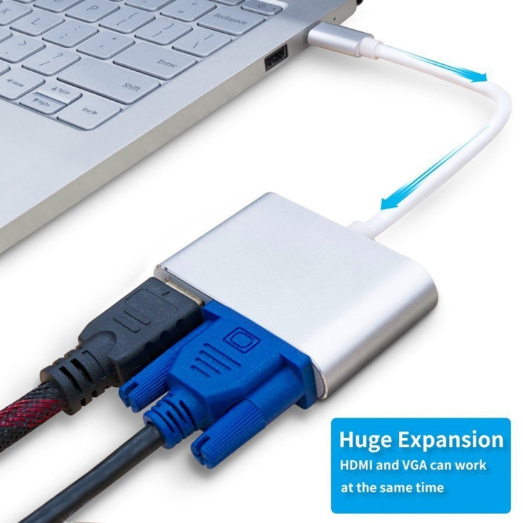 2 in 1 VGA & HDMI Female to USB-C / Type-C Male Hub Splitter Adapter(Grey) - free shipping - PMC Jewellery - Order now!