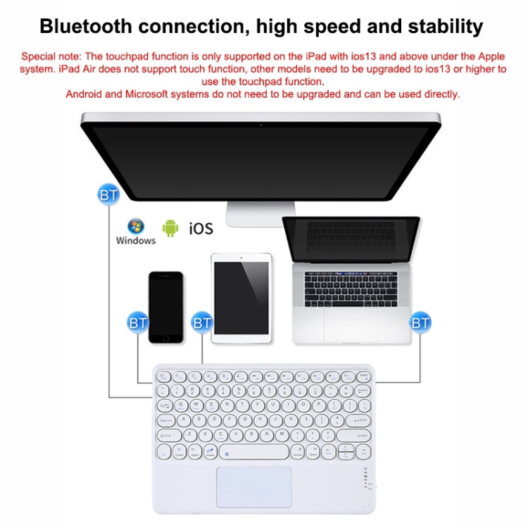 250C 10 inch Universal Tablet Round Keycap Wireless Bluetooth Keyboard with Touch Panel (White) - Universal Keyboard by PMC Jewellery | Online Shopping South Africa | PMC Jewellery