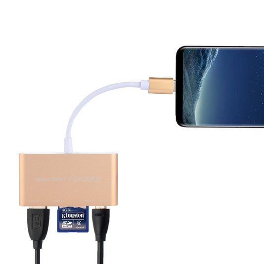 5 in 1 Micro SD + SD + USB 3.0 + USB 2.0 + Micro USB Port to USB-C / Type-C OTG COMBO Adapter Card Reader for Tablet, Smartphone, PC(Gold) - Cable & Adapters by PMC Jewellery | Online Shopping South Africa | PMC Jewellery | Buy Now Pay Later Mobicred