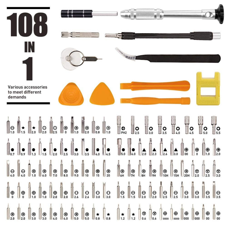 108 in 1 S2 Tool Steel Precision Screwdriver Nutdriver Bit Repair Tools Kit - free shipping - PMC TechLife - Order now!