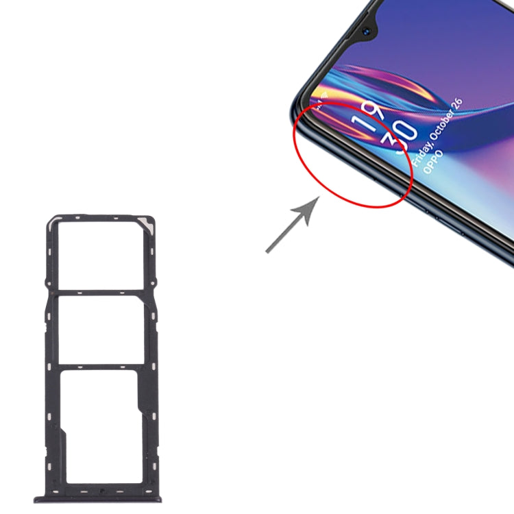 For OPPO A12 CPH2083, CPH2077  SIM Card Tray + SIM Card Tray + Micro SD Card Tray (Black) - Card Socket by PMc TechLife | Online Shopping South Africa | PMc TechLife | Buy Now Pay Later Mobicred