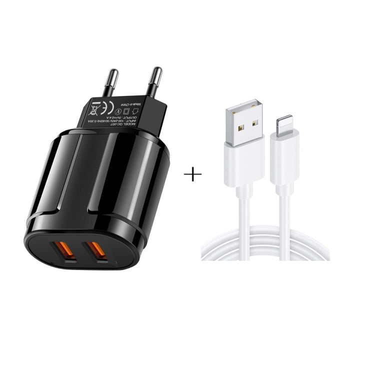 Dual USB Portable Travel Charger + 1 Meter USB to 8 Pin Data Cable, EU Plug(Black) - free shipping - PMC Jewellery - Order now!